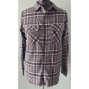 Men's WEIV Gray Plaid Flannel Shirt Size S